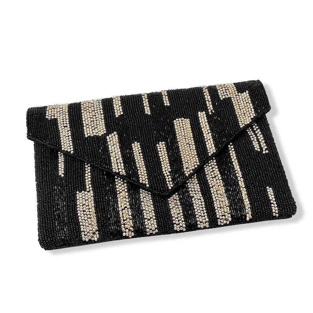 Black And Gold beaded Envelope Clutch