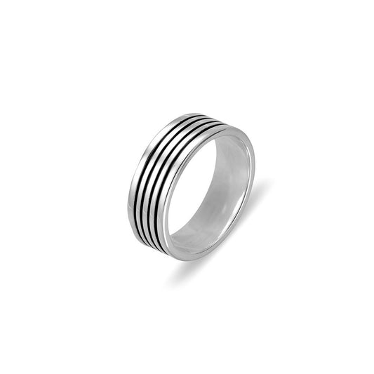 Sterling Silver Black Lines Men’s Ring 12