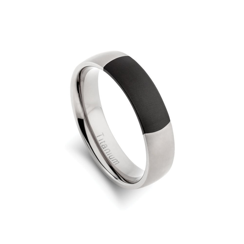 Titanium Silver Mens  Ring With Black detail