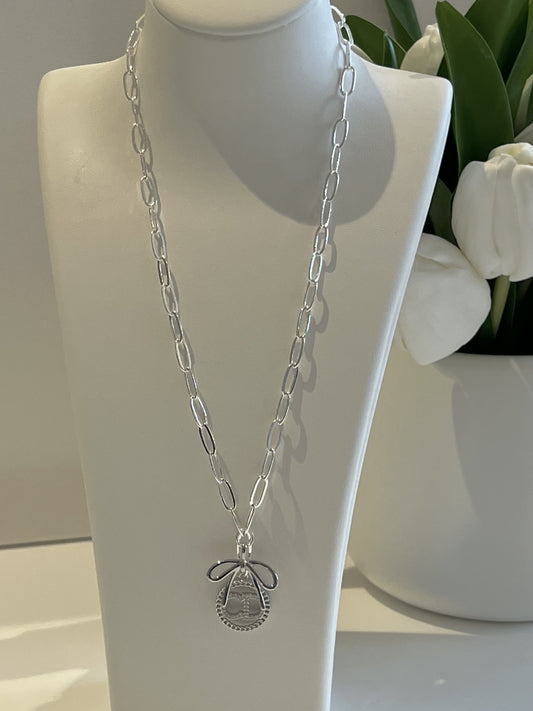 Bow And CD Silver Necklace