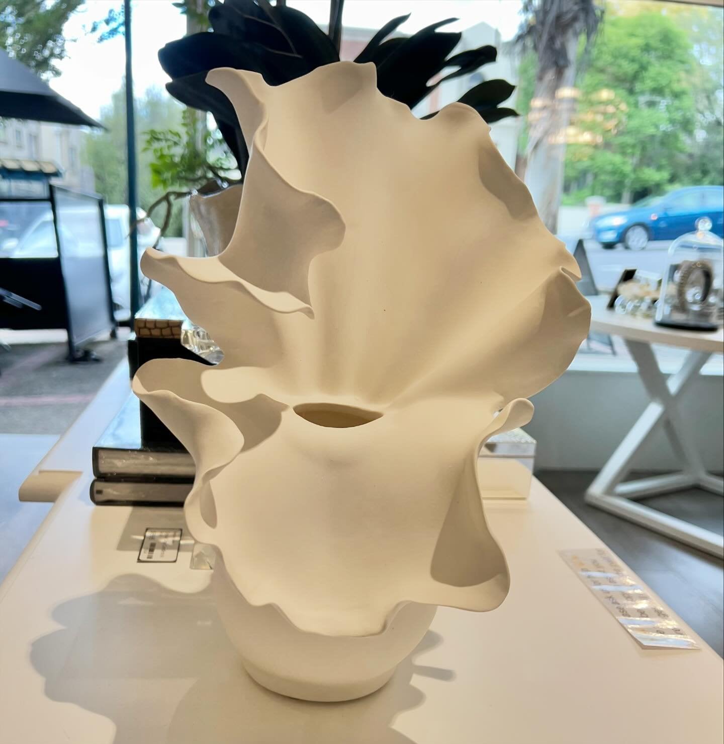 White  Ceramic Wave Vase Sculpture
