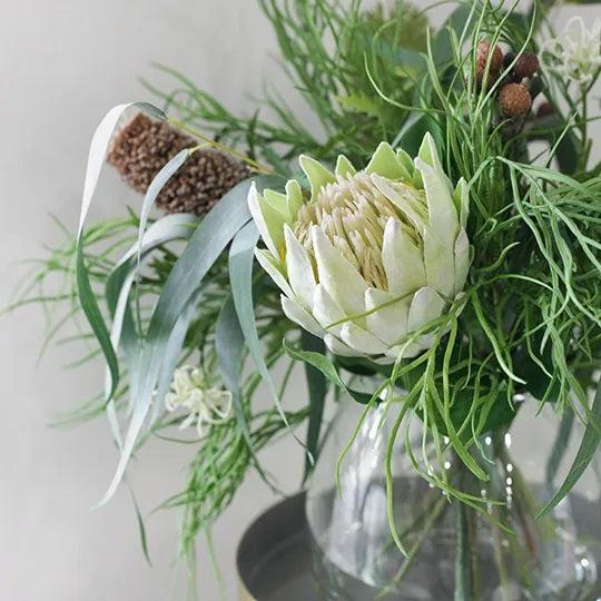 Banksia Mix in Glass Vase